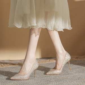 Sandalias de Tacón Alto con Pedrería, Estilo Europeo Americano, para Mujer, con Punta Abierta, Elegantes y de Lujo, para Fiestas, Banquetes y Bodas - Product Image 5