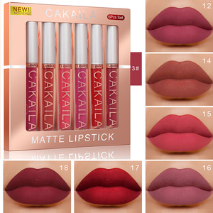 CAKAILA – Coffret de 6 rouges à lèvres liquides minéraux longue tenue effet satiné de luxe, couleur 01, avec porte-clés fleur – Rouge à lèvres mat 2,5g - Product Image 5