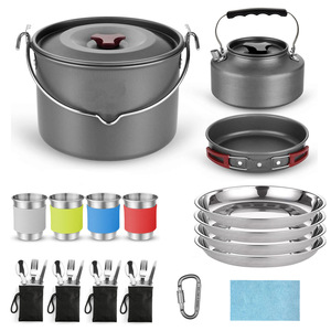 Outdoor Camping Cookware <b>Set</b> 6 Person Portable Folding Pot With <b>Teapot</b> And Utensils Kit - Product Image 5
