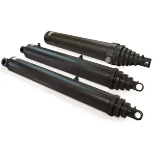 Long stroke single double acting multi stage telescopic hydraulic ram cylinder used for dump vehicle