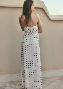 Robe longue sans bretelles à pois pour femmes, avec ceinture à nouer, coupe ample, en mousseline de soie, robe d'été décontractée - Product Image 3