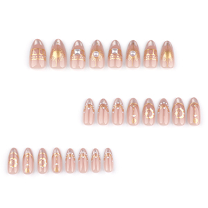3650 Elegantes <span class=keywords><strong>Uñas</strong></span> Postizas Cortas de Color <span class=keywords><strong>Rosa</strong></span> Francés con Diseño Celestial Dorado <span class=keywords><strong>y</strong></span> Perlas, <span class=keywords><strong>Uñas</strong></span> Artificiales Personalizables - Product Image 2