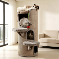 Grand arbre à chat multi-niveaux avec poteaux à gratter en sisal, perchoirs en peluche et niche cachette pour chats d'intérieur
