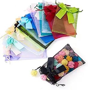 Bolsa de malla al por mayor con lazo, 9x12cm, de organza, para cosméticos, regalos, dulces de boda, almacenamiento y embalaje - Product Image 1
