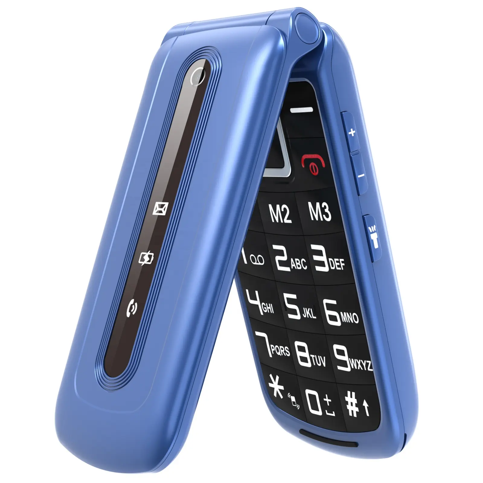 Ushining Teclado grande Flip Phone 4G Celular mais vendido com doca de carregamento FM Bluetooth 2.4'' LCD celular