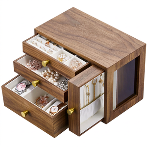 Boîte à bijoux en bois avec 3 tiroirs, taille personnalisée, design découpé au laser pour boucles d'oreilles, marque Vino - Product Image 1