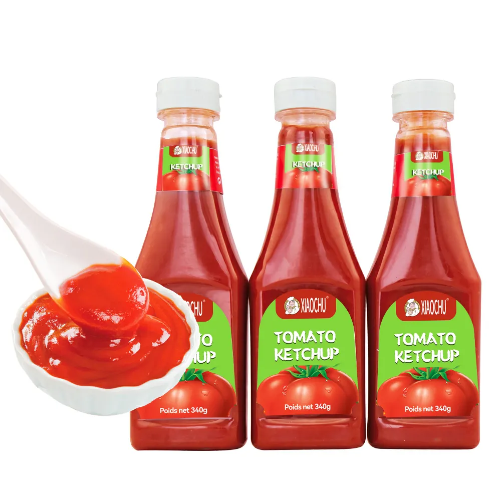Salsa di pomodoro all'ingrosso di marca OEM 320g bottiglie di plastica da spremere Ketchup di tacchino Standard Halal