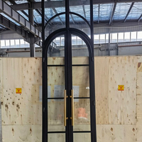 Puertas Francesas de Acero con Rotura de Puente Térmico y Vidrio Arqueado, Estilo Americano, Puerta de Hierro con Vidrio de Seguridad, Gran Venta