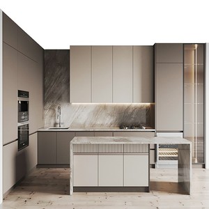 Set Completo di Mobili per Villa Australiana: <span class=keywords><strong>Cucina</strong></span> con Isola, Pensili, Cerniere in Marmo e Mobili da Incasso in Melaminico - Product Image 1