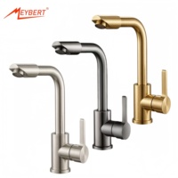 Robinet de lavabo moderne monotrou en acier inoxydable, mitigeur chaud/froid à poser sur le comptoir avec valve en céramique rotative pour salle de bain