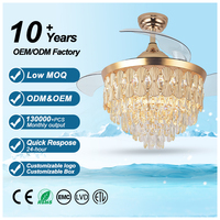 Y181 Nouveau Ventilateur de Plafond en Cristal avec Lumière et Télécommande 42 Pouces 110/220V, Lampe LED Designer Luxe avec Ventilateur