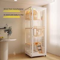 Villa moderne de luxe pour chat, cage panoramique, nid d'intérieur, grande cage à chat multi-niveaux intégrée en bois et fer