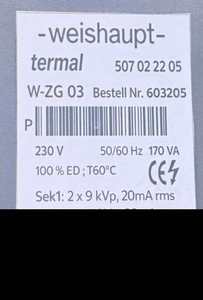 Transformador de Encendido W-ZG01 W-ZG03 para Weishaupt Original y Nuevo - Product Image 3