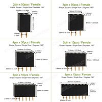 Connecteur femelle plaqué or à pas de 2.54mm 2 3 4 5 6 8 10 12 15 20 40 broches à une rangée 2.54mm pour Pcb