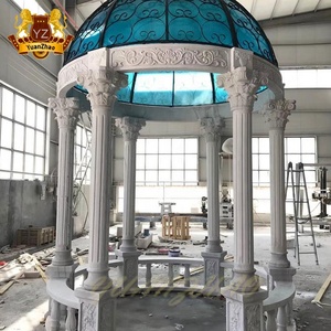 Gazebo a colonna romana <span class=keywords><strong>in</strong></span> marmo bianco naturale intagliato a mano <span class=keywords><strong>in</strong></span> pietra scultura all'aperto - Product Image 3
