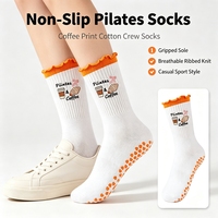 Chaussettes de sport en coton tricoté pour femmes, antidérapantes, mi-mollet, avec bordure en dentelle brodée, pour yoga, fitness, course à pied, pilates, entraînement professionnel