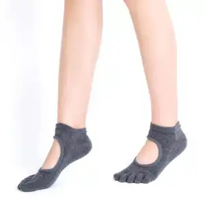 Reallion de Yoga-Calcetines antideslizantes para mujer, medias antideslizantes con cinco dedos y espalda descubierta de silicona, con 5 dedos, para Ballet, gimnasio, Fitness, de algodón