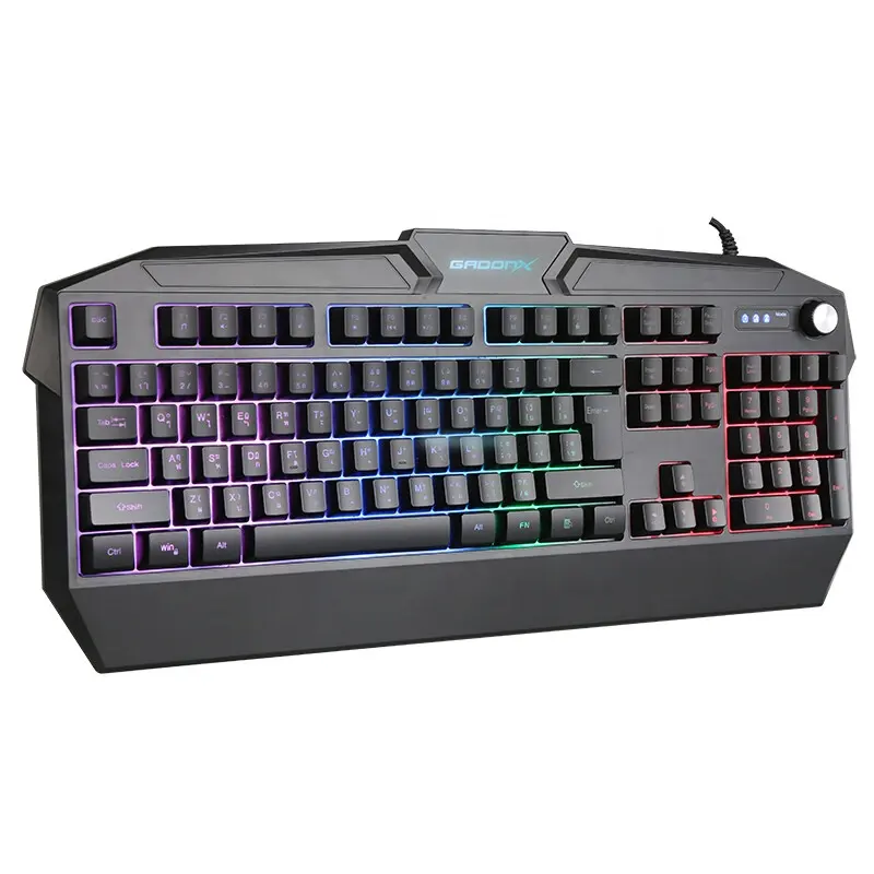 Teclados de membrana ergonómicos para ordenador portátil, con retroiluminación LED, 104 teclas, Gamer, con cable, Anti-ghosting, para juegos