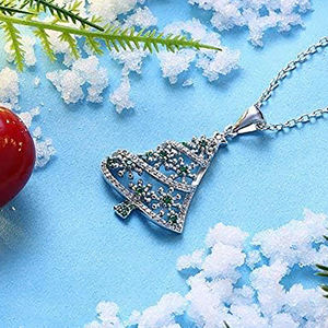 Huitan natale gioielli in argento placcato CZ collane da <span class=keywords><strong>donna</strong></span> delizia <span class=keywords><strong>albero</strong></span> di natale <span class=keywords><strong>disegno</strong></span> cavo bianco/verde zircone collane - Product Image 2