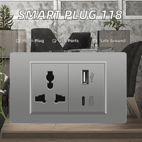 American Standard Série 118 Adaptateur de prise pour maison intelligente Double prise murale USB 3.1A Type-C 15A Pressostat de lumière 3.1A + 3.1A + 15A