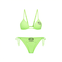 Nuevo Bikini Sexy de Dos Piezas para Mujer, Personalizable, con Escote en V Profundo, Diseño Sólido, Logotipo Frontal, Spandex/Nylon de Secado Rápido