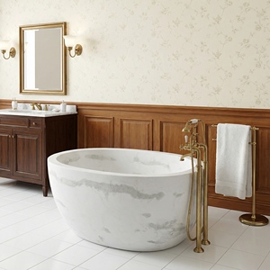 Bañeras Ovaladas Modernas de Lujo Hechas a Medida, Exclusivas en Blanco Jazz/Blanco Volakas, Independientes, para Baño, Hotel, Casa - Product Image 1