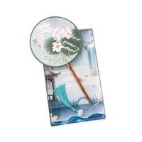 Éventail pliant en bambou translucide, style ancien de la dynastie Han chinoise, technique de peinture par estampage à chaud, avec longue poignée et pompon, pour la danse DIY