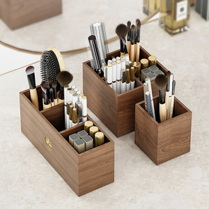Caja organizadora de maquillaje de madera, soporte de escritorio para almacenamiento de cosméticos de gran capacidad, para brochas, lápiz labial, lápiz de cejas, Shushi - Product Image 2