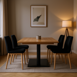 Set di 4 sedie da pranzo in velluto nero, design moderno con gambe in legno, eleganti mobili per la casa - Product Image 2