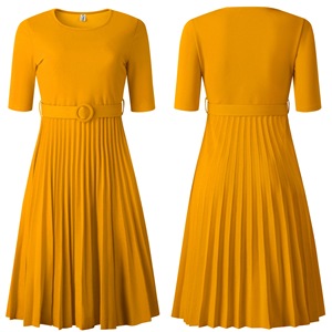 MD028 Robe plissée décontractée pour femmes avec <span class=keywords><strong>demi</strong></span>-manches Europe Amérique Afrique Robes <span class=keywords><strong>de</strong></span> bal à la mode <span class=keywords><strong>de</strong></span> grande taille Technique <span class=keywords><strong>de</strong></span> teinture unie - Product Image 3