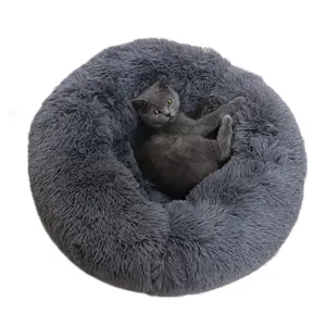 Lüks diy uzun peluş donut kedi köpek kanepe camas para mascotas rahat kedi evi