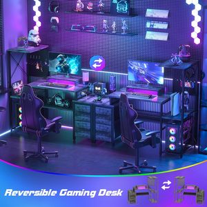 49'' <strong>Grey</strong> Oak <strong>Gaming</strong> <strong>Desk</strong> with LED Lights &amp; Multi-Layer Storage - Product Image 4
