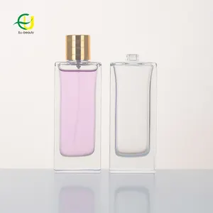 Groothandel 2021 Nieuwe Ontwerp Luxe Cilinder 80Ml Transparant Glas Vierkante Vorm Glazen Fles Met Deksels Cosmetische Verpakking