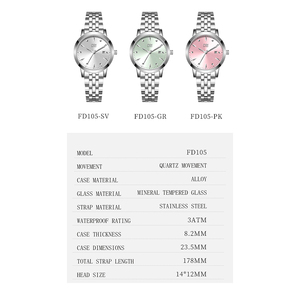 Montre à quartz pour femme FIDI, étanche 3ATM, bracelet en acier inoxydable, décontractée, pour affaires, cadran rose, vert, argent, montre analogique à porter au poignet - Product Image 5