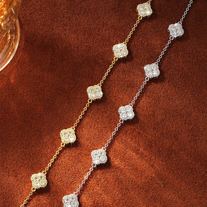 Nuovi Bracciali e Braccialetti Lucidi all'Ingrosso, Catena con Quadrifoglio, Charm Floreale, Bracciale in Moissanite Naturale per Donne - Product Image 6