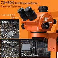 Microscopio Estéreo Trinocular con Zoom Continuo RF4 I17 7X-50X para Reparación de Microsoldadura de Placas Base de Teléfonos Móviles y Circuitos Integrados