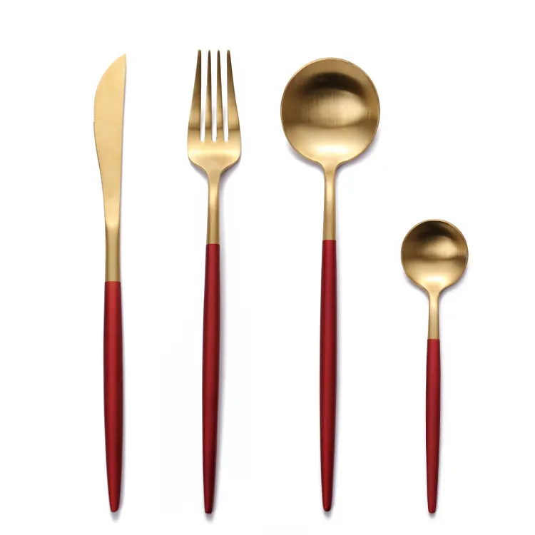 A6061 Home Dinner Flatware Set 5 Piece Silverware Fork Metal Cutlery Brushed Coloured Wedding Matte Red Gold Stainless Steel