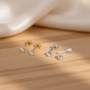 Pendientes de circonita blanca de 6 mm, acero inoxidable, joyería fina minimalista, unisex, para uso diario, chapados en oro, con engaste de garra. - Product Image 2