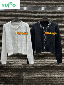 Cardigan da <span class=keywords><strong>Donna</strong></span> di Lusso di Alta Qualità 2025, Casual con Scollo a V, Motivo a Quadri, Logo sul Petto - Product Image 3