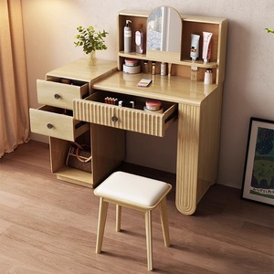 Solid Wood Dressing Table With <b>Mirror</b> And Storage Drawers For Bedroom Makeup <b>Desk</b> Chair Combo Small Apartment Use - Product Image 1