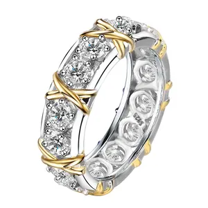 वर्ग डिजाइन जोड़ी वर्षगांठ 18 कैरेट सोने की हीरे की अंगूठी