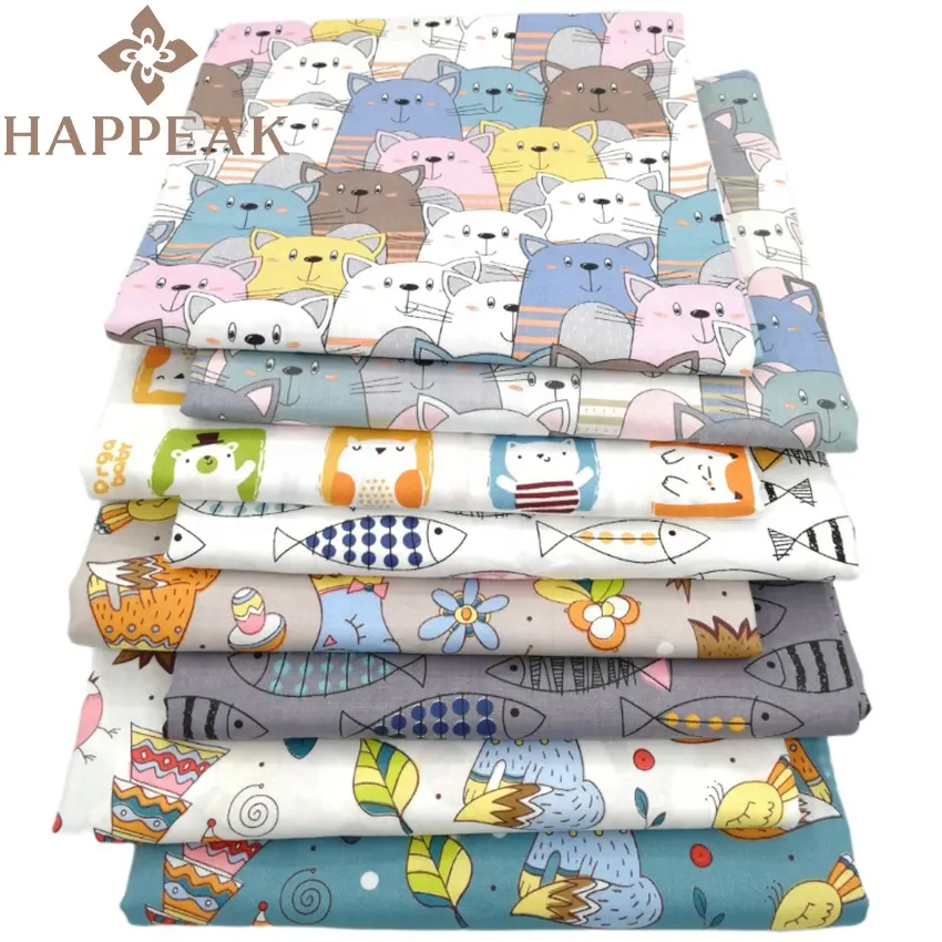 HAPPEAK toptan 50*50cm Patchwork pamuklu kumaş sevimli hayvan baskılı 8 adet/takım önceden kesilmiş yağ çeyrek kumaş demetleri çocuk için