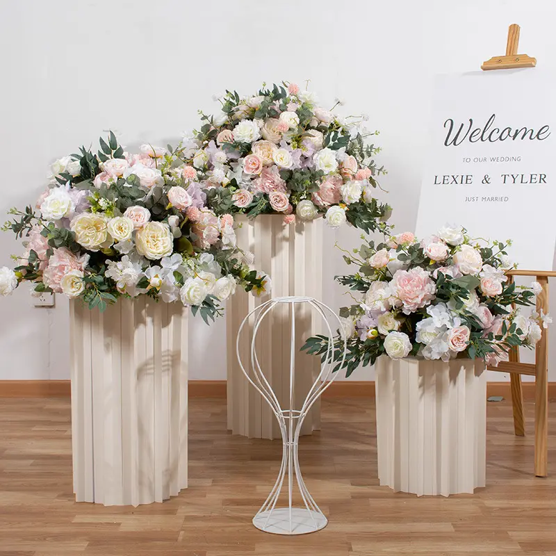 Evento de decoração itens para festas, peônias vermelhas, rosas de seda, flores falsas premium, bola de flores para mesas de casamento