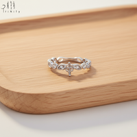 Anillo de Oro Blanco Sólido de 18K de Alta Calidad con Diseño Clásico de Hojas y Diamantes Naturales, Anillo de Boda para Mujer, para Fiestas