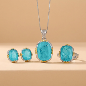 Tu Best Selling Vintage 12*16-10*12 Cubic Zirconia Necklace Set Copper Gold Plated Blue Wedding & Party Jewelry Set Wholesale - Product Image 4