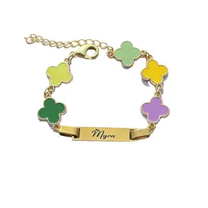 QIUHAN ODM Colorful Enamel Charms Cute Custom Name Bracelet For Girl