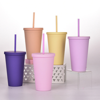 450ml doppelwandiger Kunststoff becher Acryl BPA-freier Wasser becher Fabrik preis Kunden spezifischer kleiner MOQ-Wasser becher mit Strohhalm und Deckel