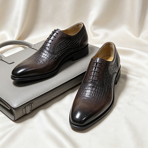 Chaussures Oxford pour hommes de style italien, en cuir gaufré crocodile, chaussures professionnelles formelles pour affaires - Product Image 3