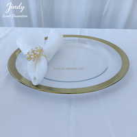 JINDY Assiettes de Présentation Rondes Transparentes en Verre avec Bord Doré pour Restaurants et Mariages, 13 Pouces, Vente en Gros