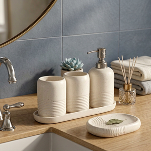 ชุดห้องน้ำเซรามิคแบบริบบ์พรีเมียม ชุดฝักบัวดีไซน์สวยงาม - Product Image 3